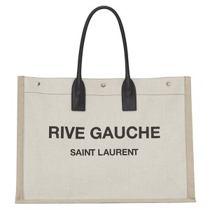Saint Laurent Rive Gauche Tote Bag in White Linen and Black Leather