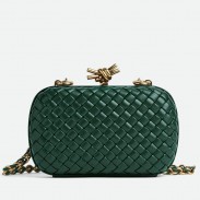 Bottega Veneta Knot Clutch with Chain in Green Intrecciato Lambskin