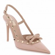 Valentino Rockstud Bow Slingback Pumps 100mm in Powder Patent Leather