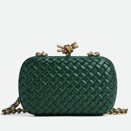 Bottega Veneta Knot Clutch with Chain in Green Intrecciato Lambskin