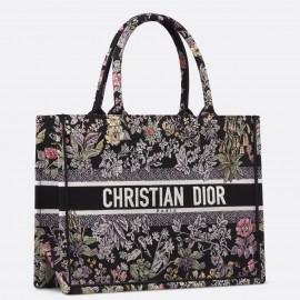 Dior Medium Book Tote Bag in Black Millefiori Unicorn Embroidery