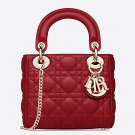 Dior Lady Dior Mini Bag with Chain in Red Cannage Lambskin