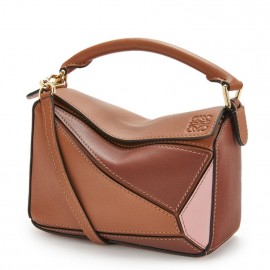 Loewe Puzzle Mini Bag In Brown/Camel/Pink Calfskin