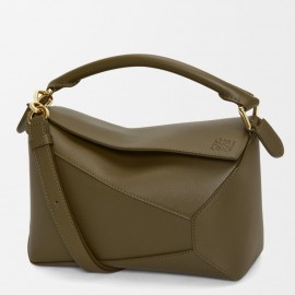 Loewe Puzzle Edge Small Bag in Khaki Green Classic Calfskin 
