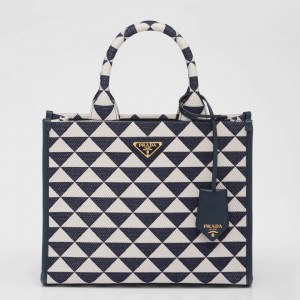 Prada Symbole Small Bag In Blue/White Jacquard Fabric