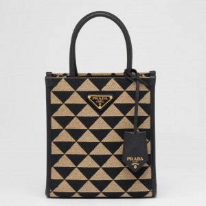 Prada Symbole Mini Bag In Black/Beige Jacquard Fabric