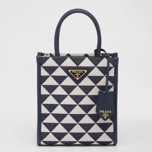 Prada Symbole Mini Bag In Blue/White Jacquard Fabric