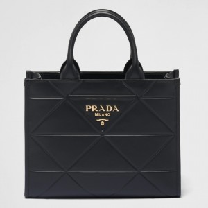 Prada Symbole Small Bag with Topstitching in Black Leather