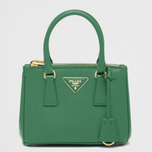 Prada Galleria Mini Bag In Green Saffiano Leather