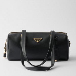 Prada Medium Top-handle Bag in Black Leather with Padlock