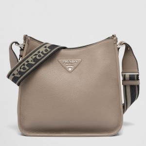 Prada Hobo Bag in Grey Grained Calfskin