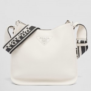 Prada Hobo Bag in White Grained Calfskin