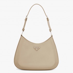 Prada Cleo Large Shoulder Bag In Beige Brushed Leather