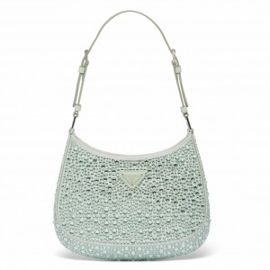Prada Cleo Shoulder Bag in Aqua Satin with Crystals 