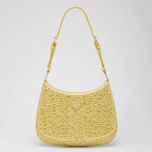 Prada Cleo Shoulder Bag in Yellow Satin with Crystals 