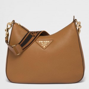 Prada Shoulder Bag in Brown Grained Leather