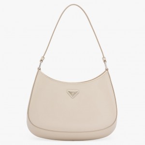 Prada Cleo Small Shoulder Bag In Beige Brushed Leather