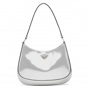 Prada Cleo Small Shoulder Bag In Silver Brushed Leather