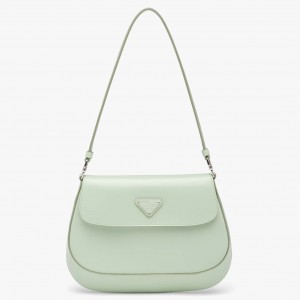 Prada Cleo Shoulder Bag with Flap in Aqua Brushed Leather