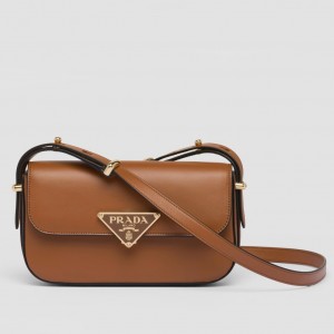 Prada Shoulder Bag in Cognac Smooth Calfskin