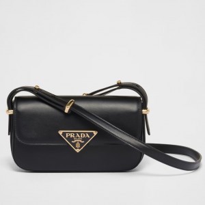 Prada Shoulder Bag in Black Smooth Calfskin