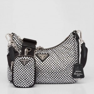 Prada Re-Edition 2005 Shoulder Bag in Black Satin with Crystals
