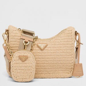 Prada Re-Edition 2005 Shoulder Bag in Beige Raffia