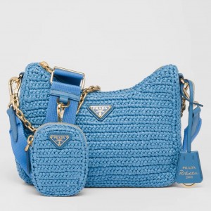 Prada Re-Edition 2005 Shoulder Bag in Blue Raffia