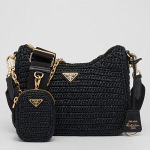 Prada Re-Edition 2005 Shoulder Bag in Black Raffia