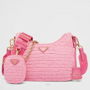 Prada Re-Edition 2005 Shoulder Bag in Pink Raffia