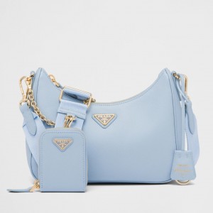 Prada Re-Edition 2005 Shoulder Bag in Light Blue Saffiano Leather