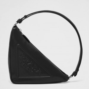 Prada Triangle Pouch Bag In Black Calfskin