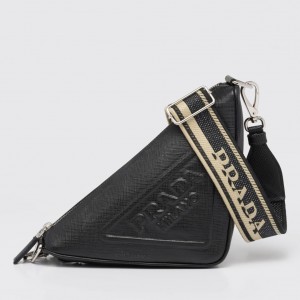 Prada Triangle Shoulder Bag In Black Saffiano Leather