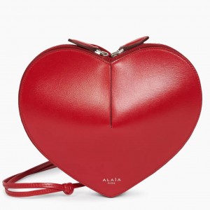 Alaia Le Coeur Crossbody Bag in Red Calfskin