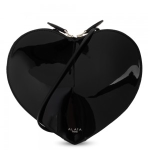 Alaia Le Coeur Crossbody Bag in Black Patent Calfskin