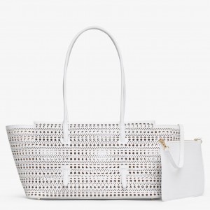 Alaia Neo Mina 32 Tote Bag in White Vienne Calfskin