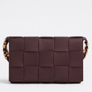 Bottega Veneta Cassette Bag In Burgundy Grained Intreccio Calfskin