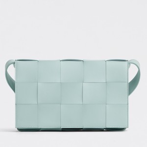 Bottega Veneta Cassett Bag In Teal Washed Intreccio Lambskin