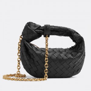 Bottega Veneta Mini Jodie Chain Bag in Black Intrecciato Lambskin