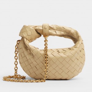 Bottega Veneta Mini Jodie Chain Bag in Porridge Intrecciato Lambskin