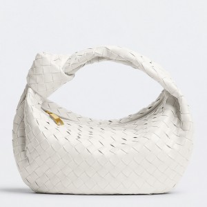 Bottega Veneta Jodie Teen Bag in White Intrecciato Lambskin