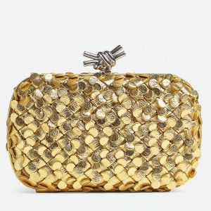 Bottega Veneta Knot Minaudiere Clutch in Gold Sequins Laminated Leather