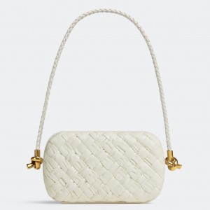 Bottega Veneta Knot On Strap In White Foulard Intreccio Leather