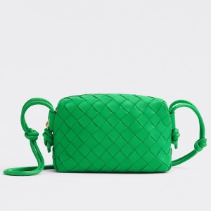 Bottega Veneta Loop Mini Bag In Green Intrecciato Lambskin