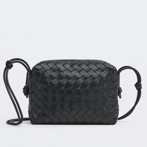 Bottega Veneta Loop Small Bag In Black Intrecciato Lambskin