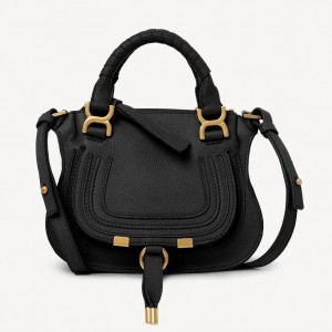 Chloe Marcie Mini Double Carry Bag in Black Grained Calfskin