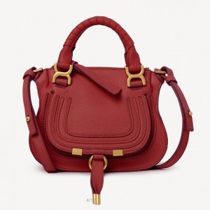 Chloe Marcie Mini Double Carry Bag in Grey Grained Calfskin