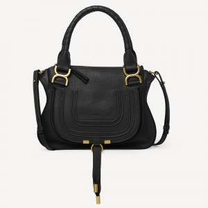 Chloe Marcie Small Double Carry Bag in Black Grained Calfskin