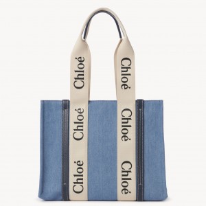 Chloe Medium Woody Tote Bag in Deadstock Denim