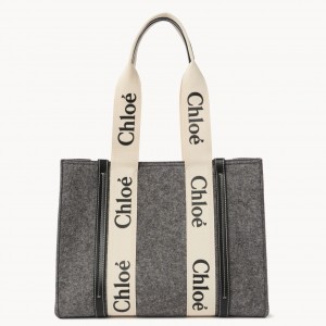 Chloe Medium Woody Tote Bag In Grey Felt